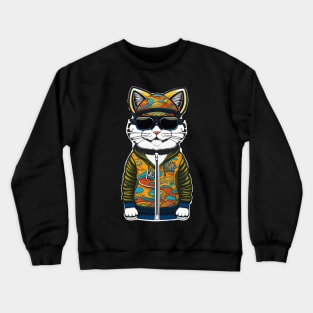 Cute Cartoon Cat in Jacket, Cap, and Sunglasses 5 Crewneck Sweatshirt